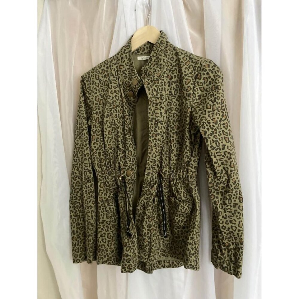 XS Maurices  cheetah light coat drawstring waist canvas military style